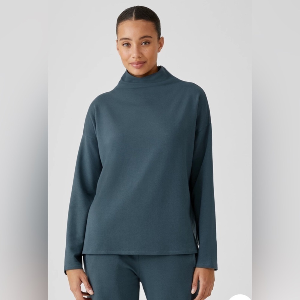 Eileen fisher Cozy Brushed Terry Hug Funnel Neck Box-Top